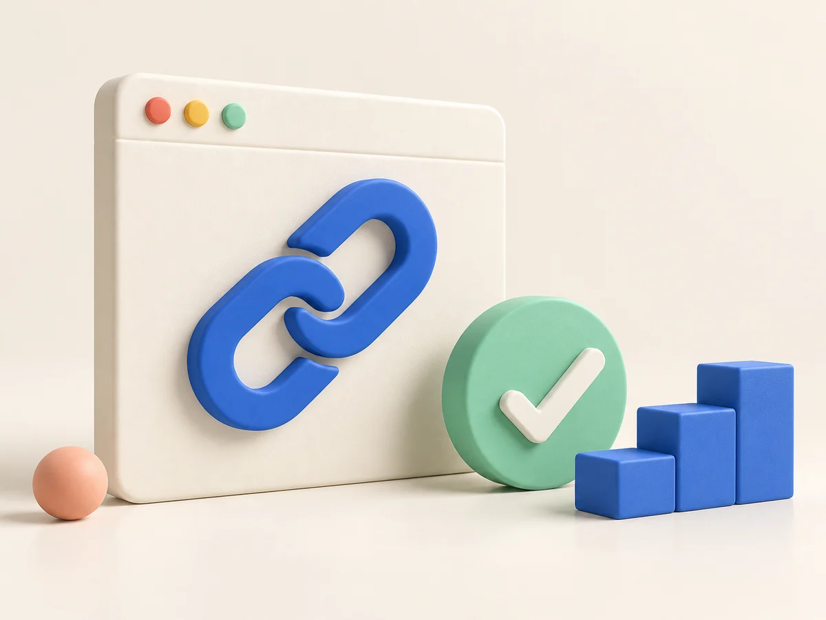 A link, approval checkmark and steps representing verified sharing